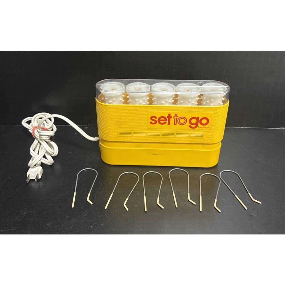 Clairol Set to Go Electric Hot Rollers Travel Hair Curlers Clips Yellow Vintage
